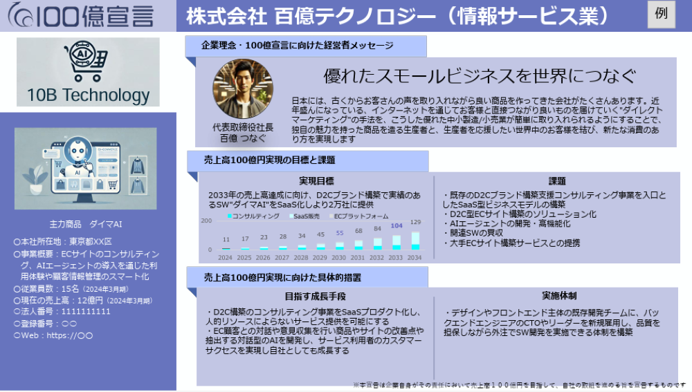 売上高100億円宣言記載例　情報サービズ業